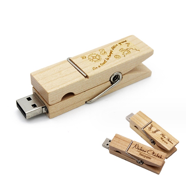 Clothing Clips Style 8GB Bamboo Memory Stick 16GB USB Flash Wooden Pendrive 32GB Wood USB Clothespin