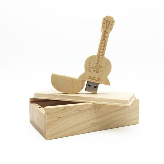 Wooden Guitar USB Flash Drive Natural Wood Bamboo Pen Drive Customized Logo